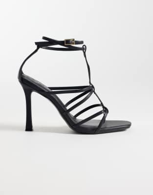 Natalia - Sandales à talon haut avec brides en T effet cage - Noir 38