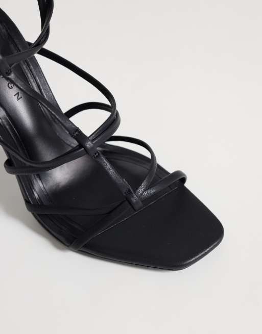 ASOS DESIGN - Natalia - Sandali a gabbia con tacco alto e cinturino a T neri, 3 di 4