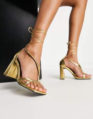 Asos Design Natalia Strappy Block Heeled Sandals In Gold