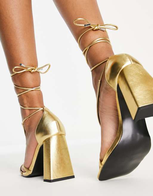 ASOS DESIGN Natalia strappy block heeled sandals in gold