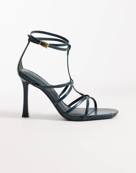 ASOS DESIGN – Natalia – Turkusowe sandały na wysokim obcasie z paskami w kształcie litery T - view 1