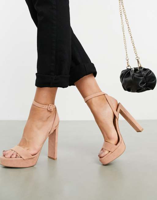 ASOS DESIGN – Natasha – Beżowe minimalistyczne sandały na obcasie i platformie