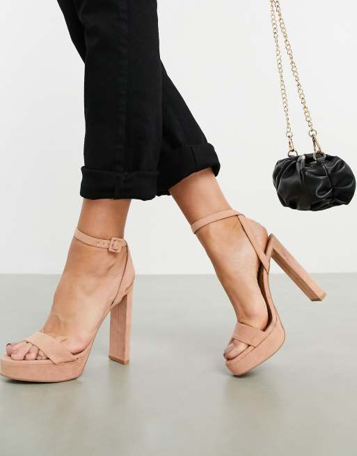 ASOS DESIGN Natasha platform barely there heeled sandals in beige