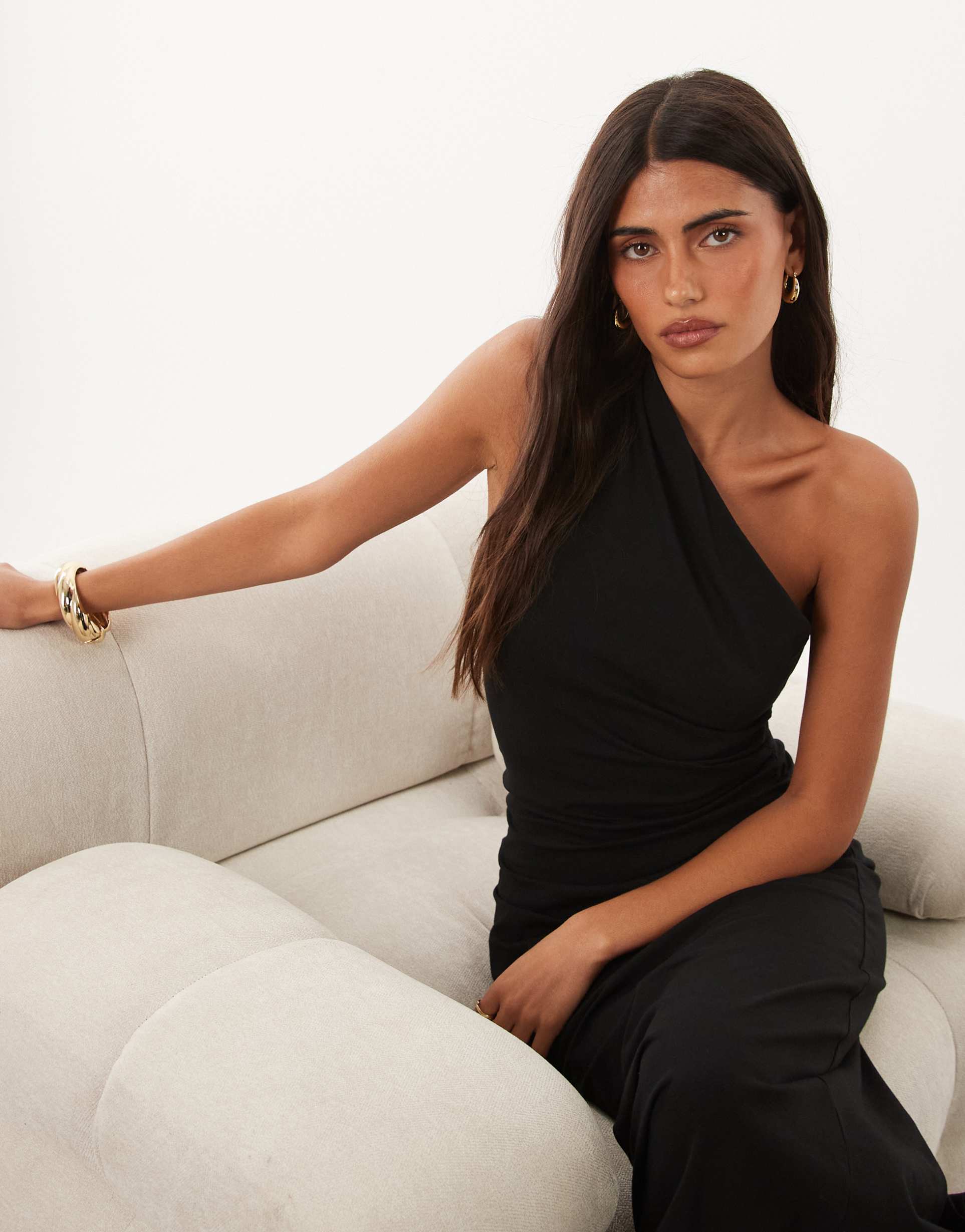 asos design nathalie one shoulder maxi dress in black