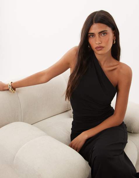 ASOS DESIGN Nathalie vestito maxi monospalla nero - view 1