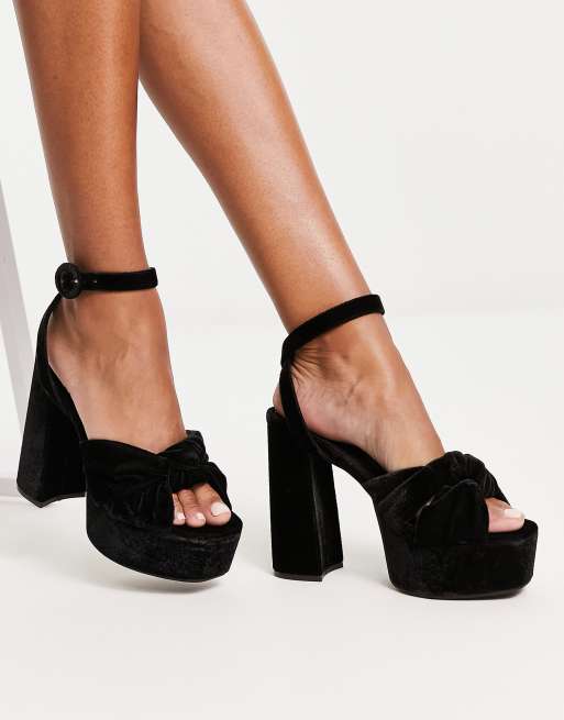 ASOS DESIGN Natia knotted platform heeled sandals in black | ASOS