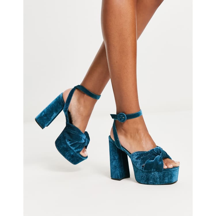 Blue velvet outlet chunky heels