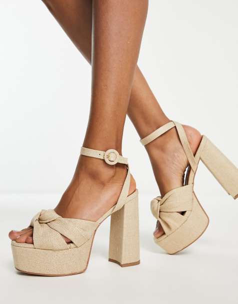 ASOS DESIGN - Natia - Sandales nouées à talons avec semelle plateforme - Neutre - view 1
