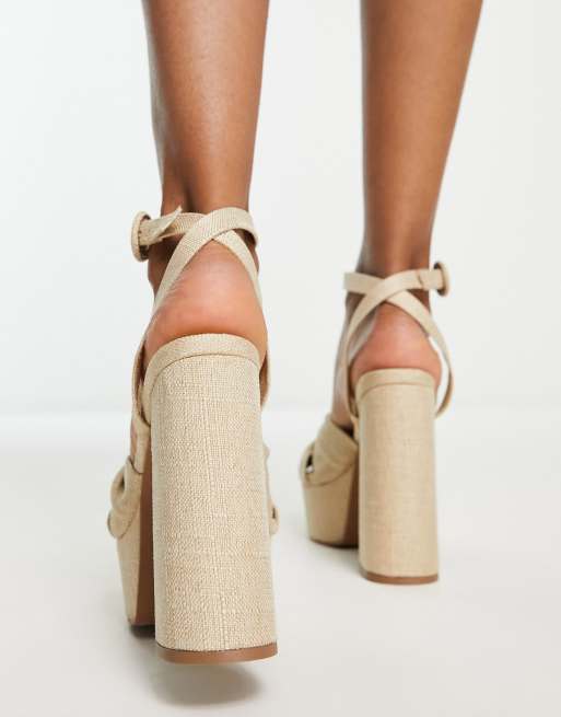 ASOS DESIGN - Natia - Sandali con tacco e plateau con nodo colore naturale, 2 di 4