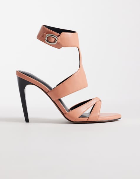 ASOS DESIGN Nation caged high heel sandals in peach - view 1
