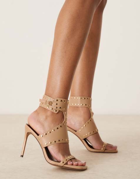 ASOS DESIGN - National - Sandalen met hoge hak en studs in zandkleur - view 1