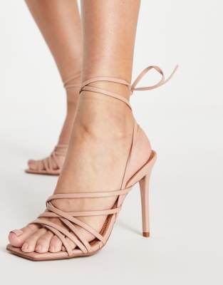 Asos Design National Strappy High Heeled Sandals In Beige-neutral