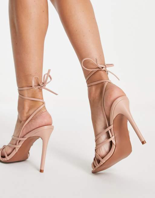 ASOS DESIGN National strappy high heeled sandals in beige