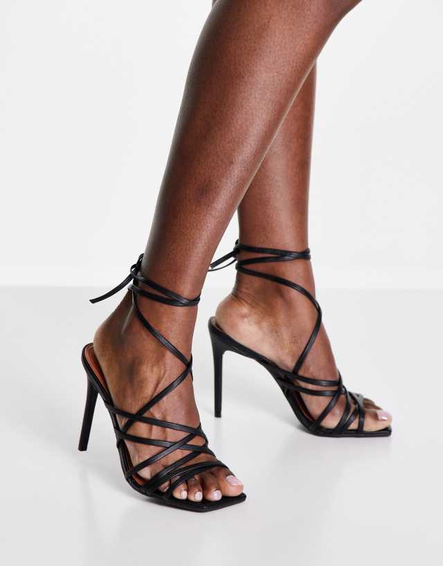 ASOS DESIGN National strappy high heeled sandals in black