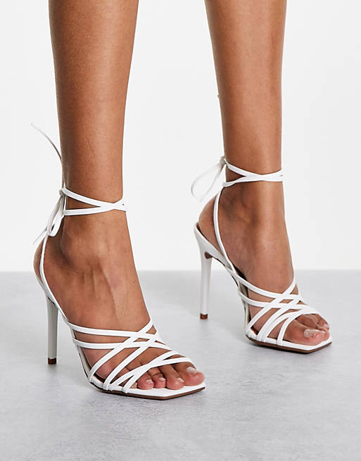 Suitable Preservative perturbation ASOS DESIGN National strappy high heeled sandals in white | ASOS