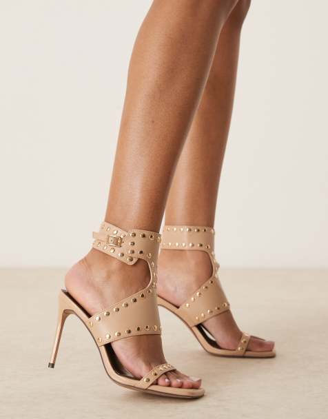 ASOS DESIGN National studded high heeled sandals in sand - view 1