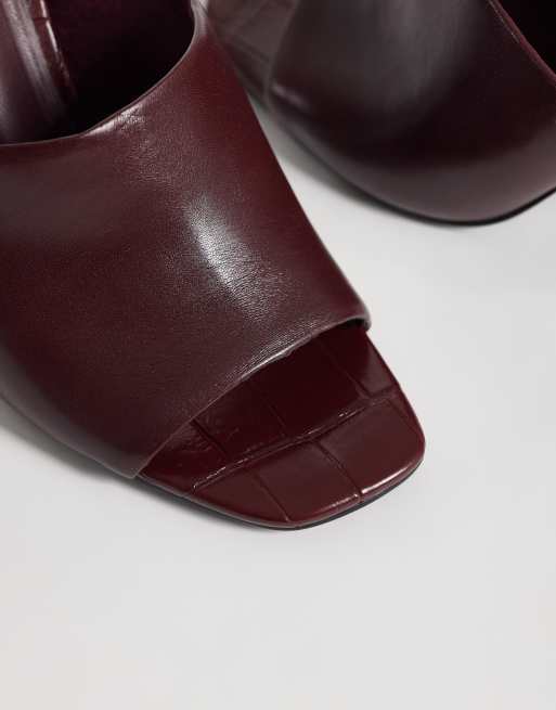 ASOS DESIGN Native cone heeled mules in burgundy, 4 of 4