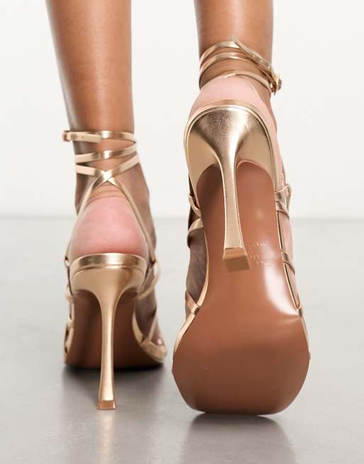 Asos gold strappy outlet heels