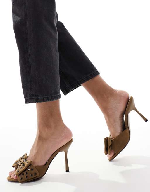 ASOS DESIGN - Natter - Sabot con tacco alto color sabbia con fiocco , 4 di 4