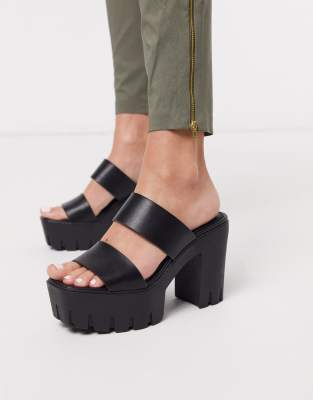 black platform mules