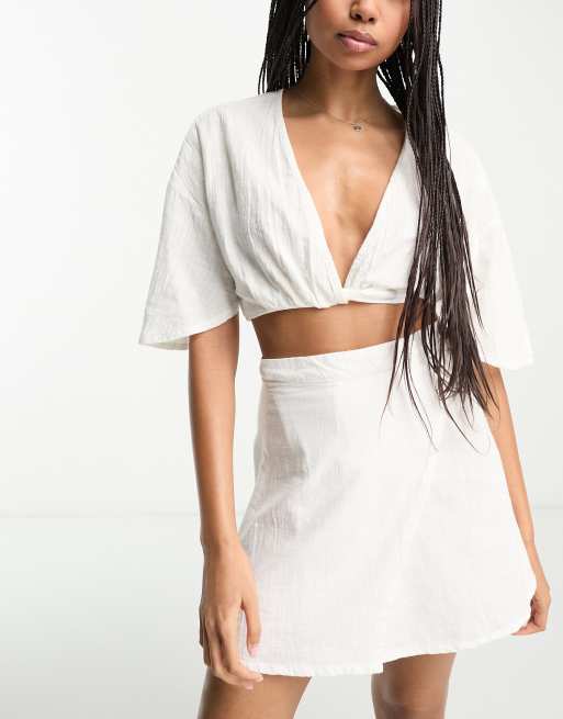 ASOS DESIGN natural beach twist front top in white (part of a set)
