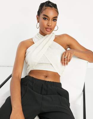 Asos Design Wrap Halter Sleeveless Top In White