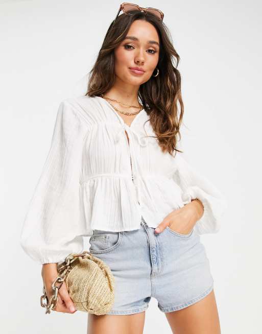 ASOS DESIGN lace corset top with long sleeve & lace up detail in