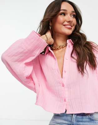 ASOS DESIGN natural crinkle shirt in pink | ASOS