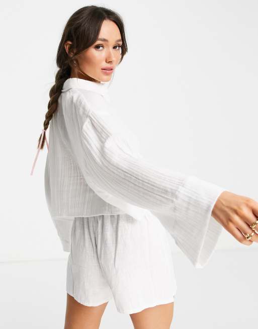 ASOS DESIGN natural crinkle shirt in white