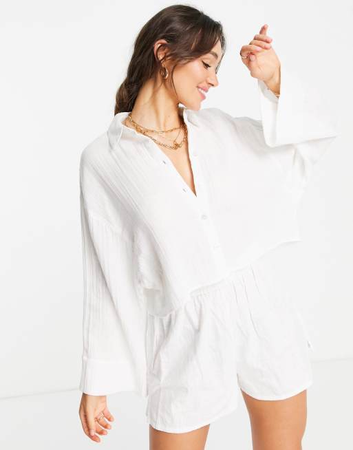 ASOS DESIGN natural crinkle shirt in white