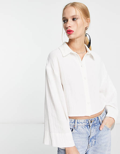 ASOS DESIGN natural crinkle shirt in white | ASOS