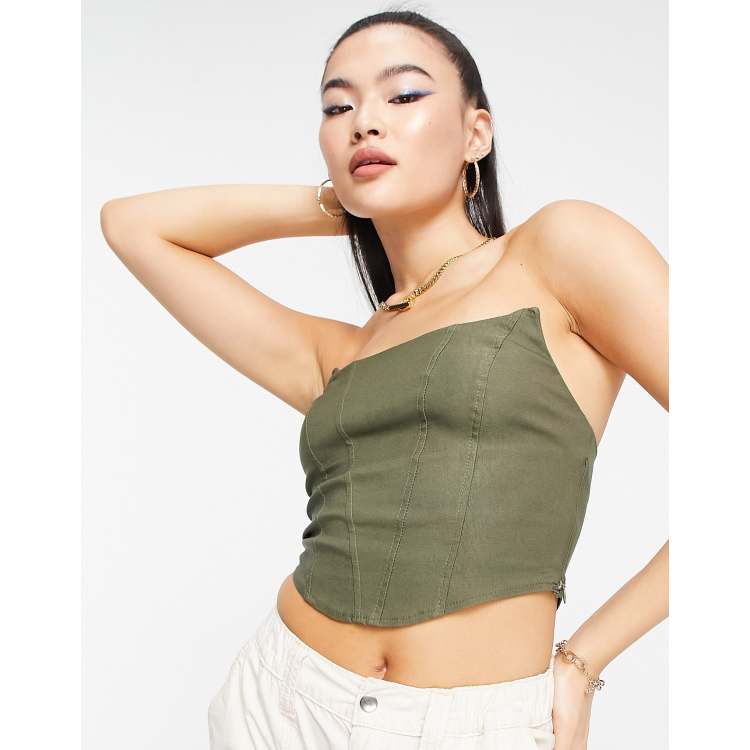 Bustier Crop Top - Khaki green - Ladies