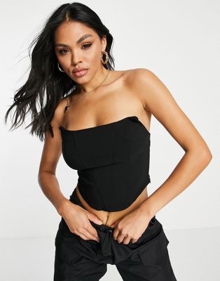 ASOS DESIGN natural effect corset with seaming in black