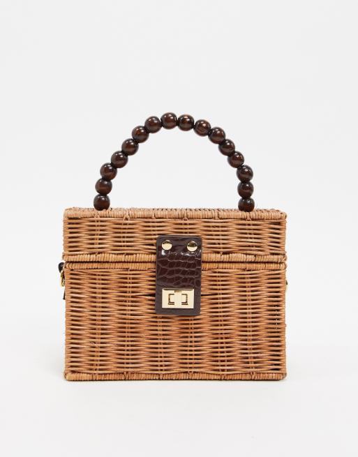 ASOS DESIGN natural rattan box bag with beaded handle