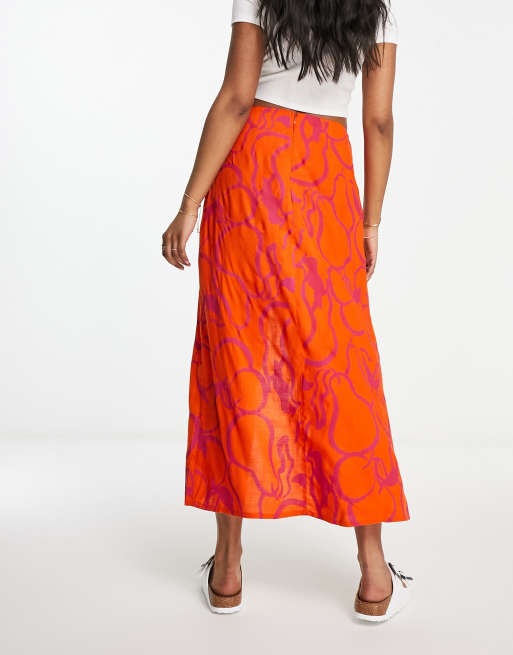 Asos orange hotsell midi skirt