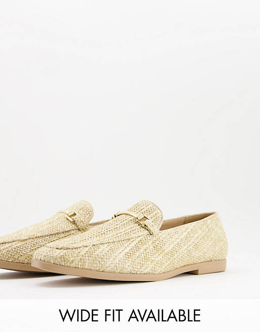 ASOS DESIGN natural sole loafers in stone raffia | ASOS