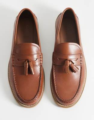 Asos Design Natural Sole Loafers With Tassel Trim In Brown