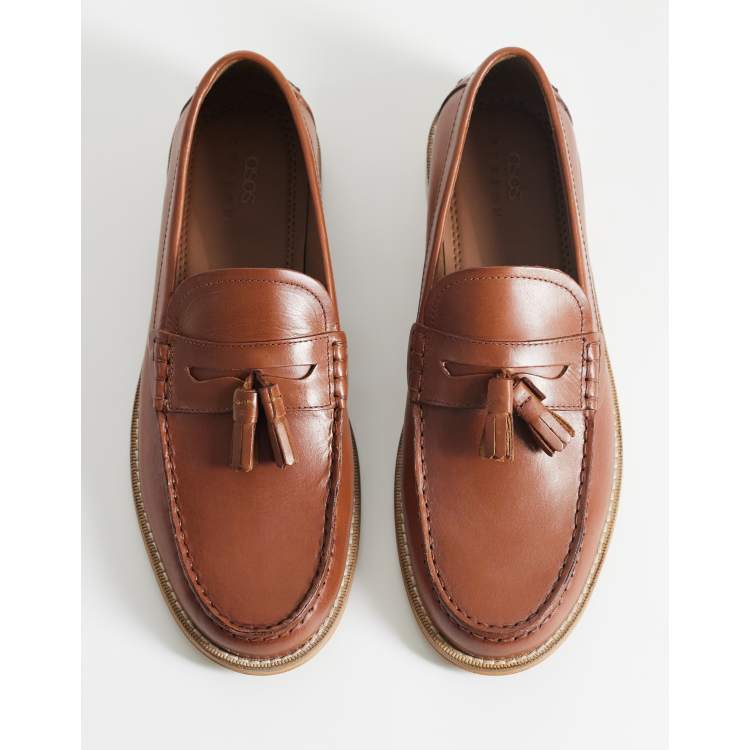 ASOS DESIGN natural sole loafers with tassel trim in tan 