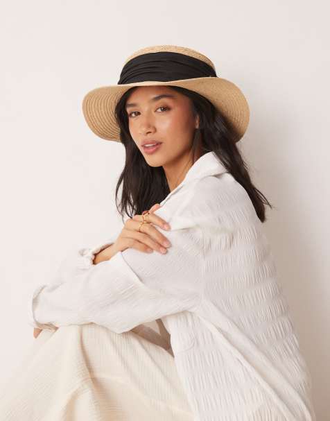 ASOS DESIGN natural straw boater hat with wide band - view 1