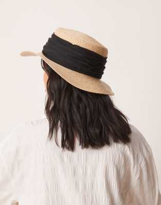 Asos Design Natural Straw Boater Hat With Wide Band-neutral In Neutral