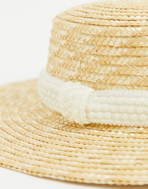 ASOS DESIGN straw boater hat with band detail
