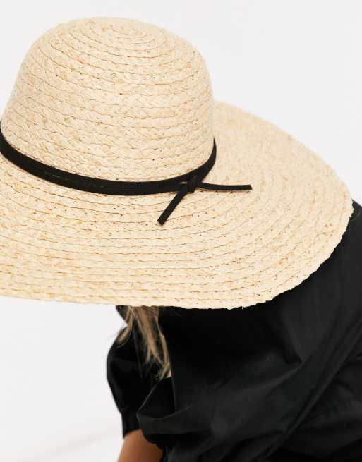 ASOS DESIGN natural straw floppy hat with skinny band and size adjuster, 2 of 4