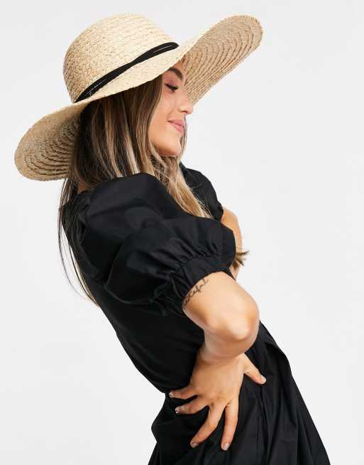 ASOS DESIGN natural straw floppy hat with skinny band and size adjuster, 4 of 4