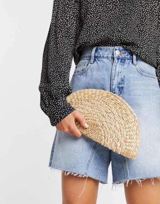 Straw half moon clutch new arrivals