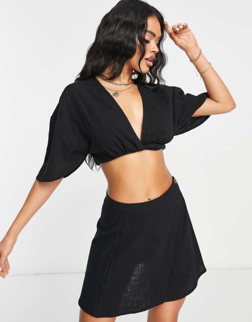 ASOS DESIGN - Natural - Top da mare incrociato sul davanti nero in coordinato, 4 di 4