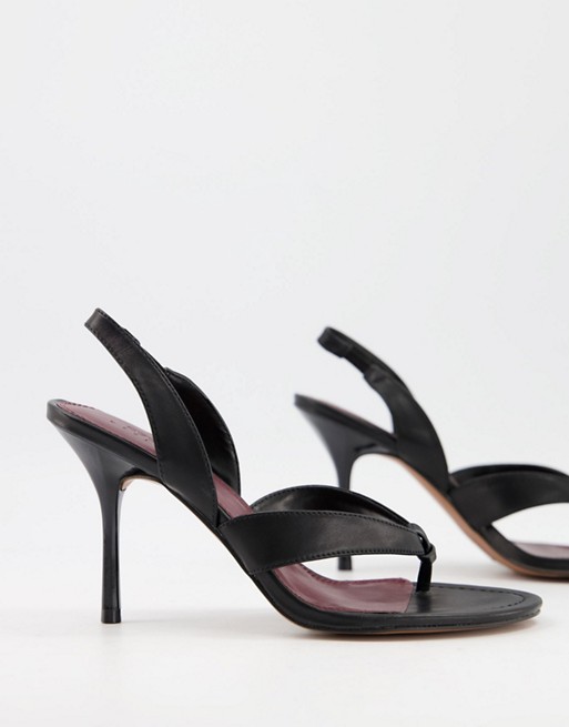 ASOS DESIGN Nature toe thong slingback heeled sandals in black