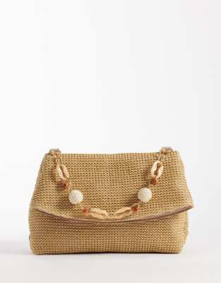 ASOS DESIGN - Naturfarbene Stroh-Clutch mit Henkel aus Kunstharz-Neutral