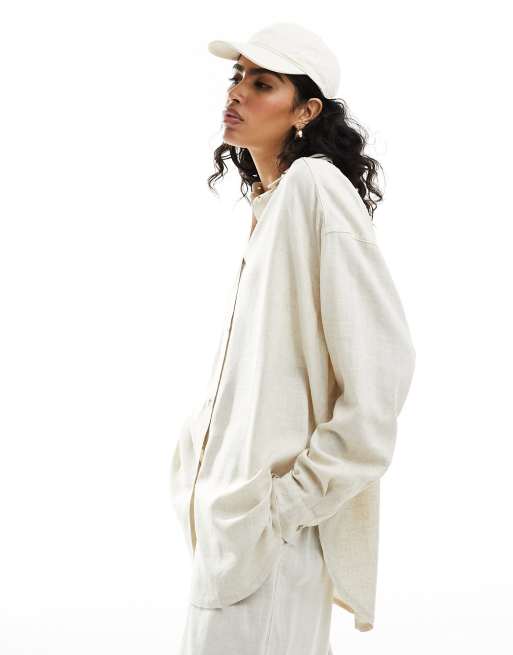 ASOS DESIGN – Naturfärgad, avslappnad skjorta i linne