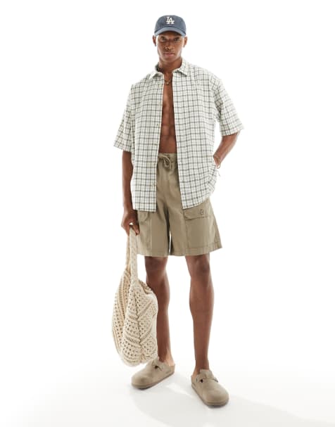 ASOS DESIGN – Naturfärgad, rutig, oversize skjorta i dad-modell - view 1