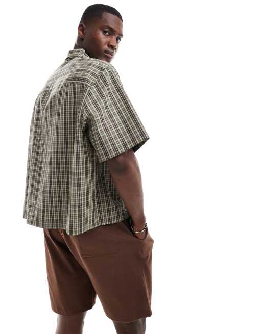 ASOS DESIGN – Naturfärgad, rutig skjorta i oversize, dad-modell och boxig passform, 4 av 4